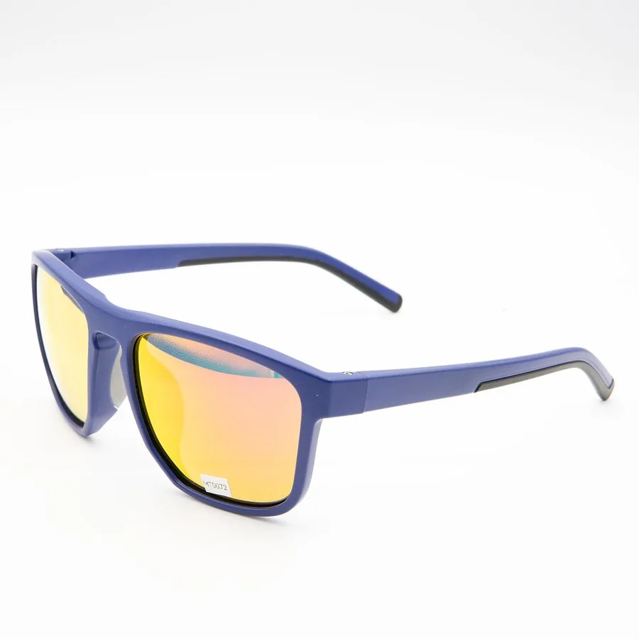 Navy square sunglasses with orange mirror lenses