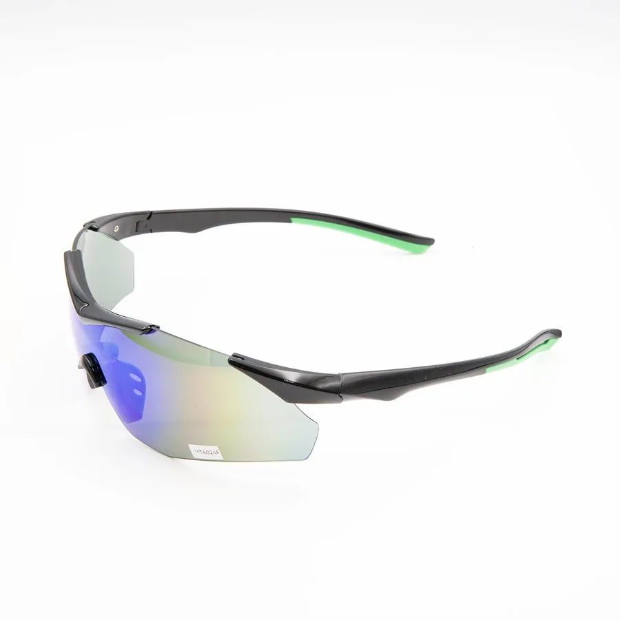 Black and green half-rim performance sunglasses