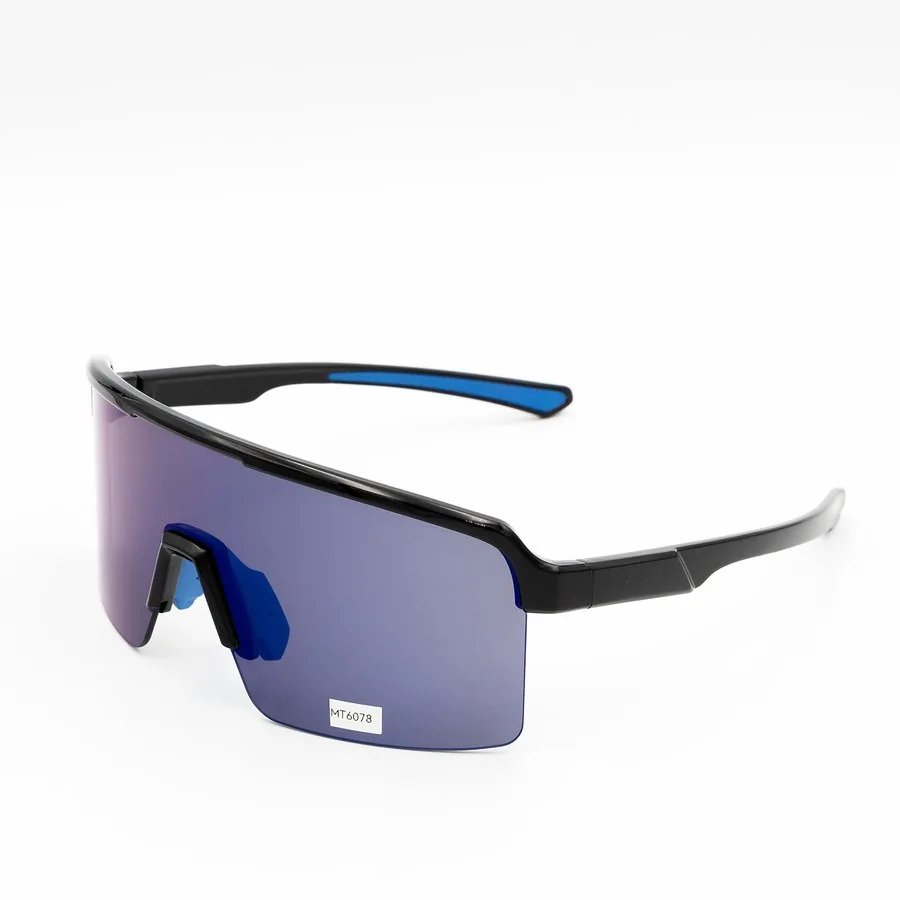Black wrap-around shield with blue mirror lens
