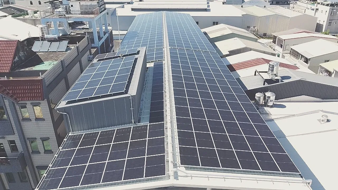 Solar array covering the roof of the Meng Tai Eyewear plant in Tainan